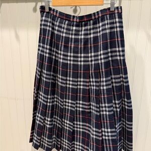 Vintage Burberry Wool Navy and Red Plaid A-Line Skirt